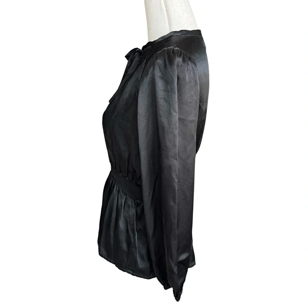 Vintage 70s Black Satin long sleeve Blouse chic retro neutral minimalist